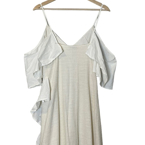 Zara Rustic Ruffled Knit Midi Dress Size M Mixed Media Gauze Flutter White Boho - Picture 5 of 14